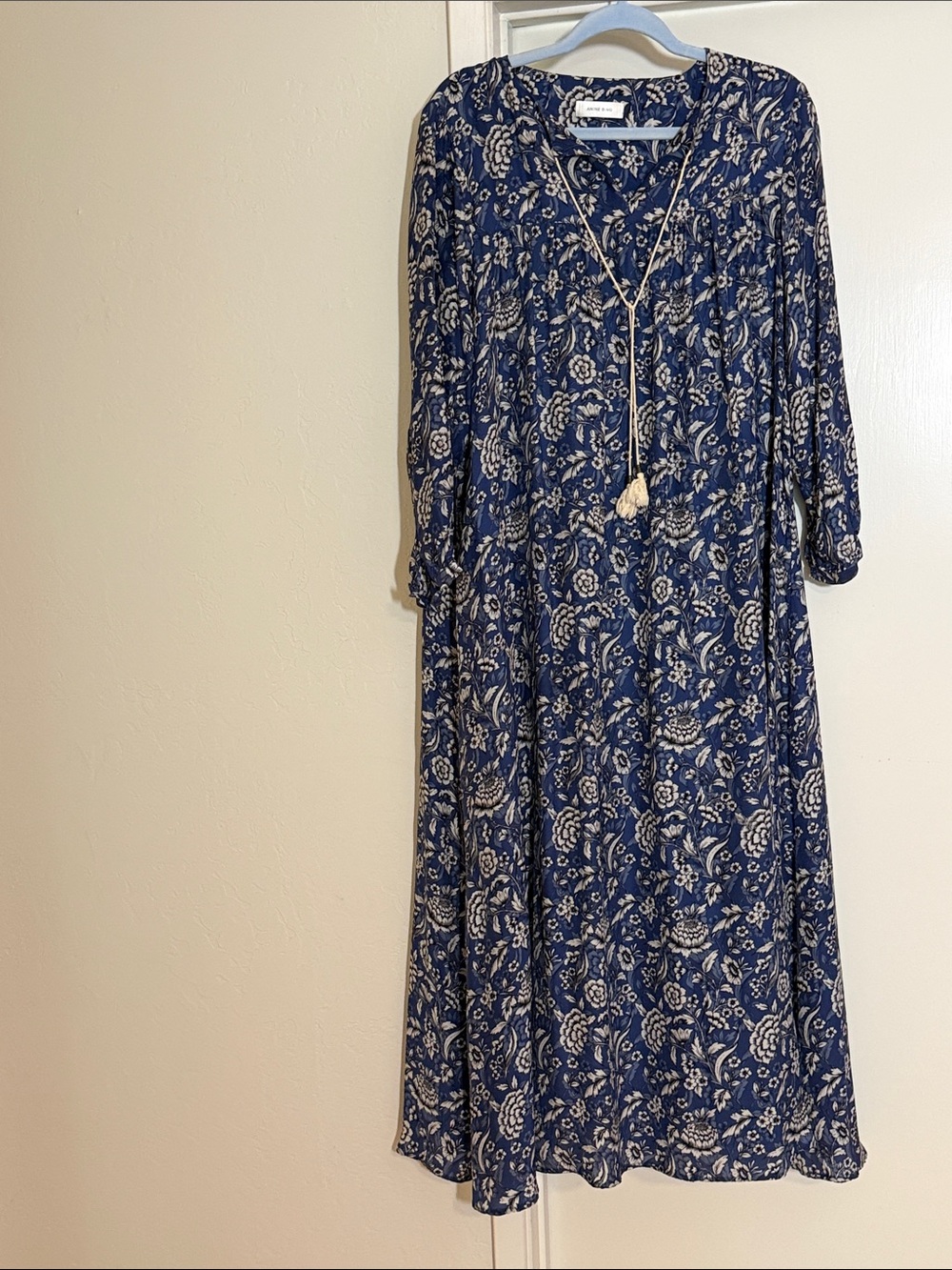 Anine Bing Darcy dress in blue floral all silk, Maxi. Size: small
